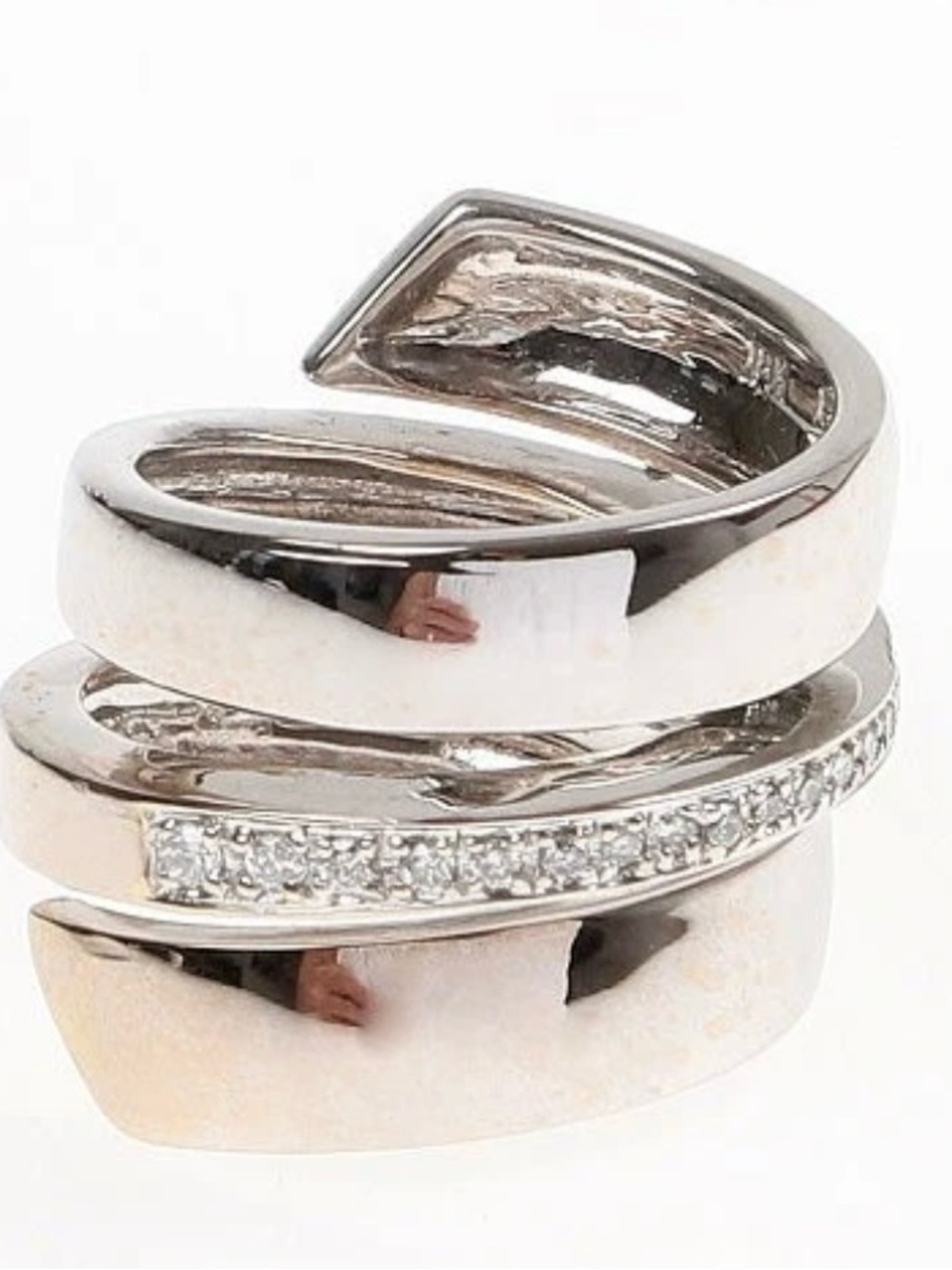 White 18 Karat Gold Stamped Ring Twisted Design Diamonds Size 5.5 Over 13 gr - Picture 4 of 5